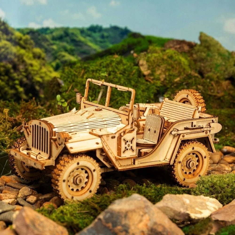 Puzzle 3D Jeep Wojskowy Robotime drewniany > Produkty i
